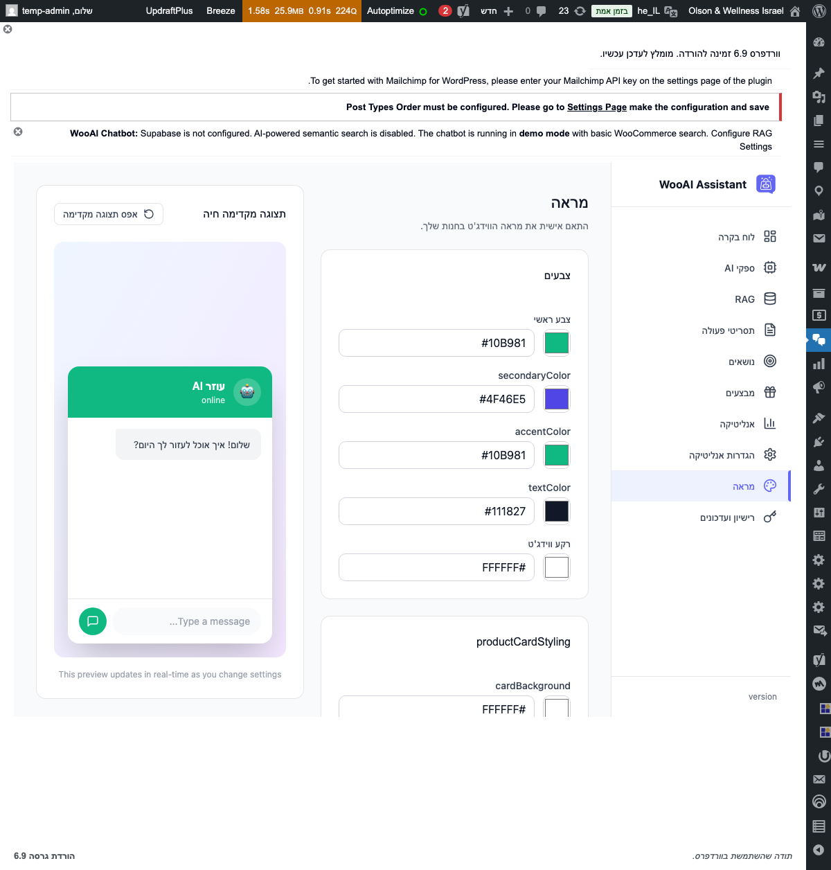 פנל הגדרות המראה