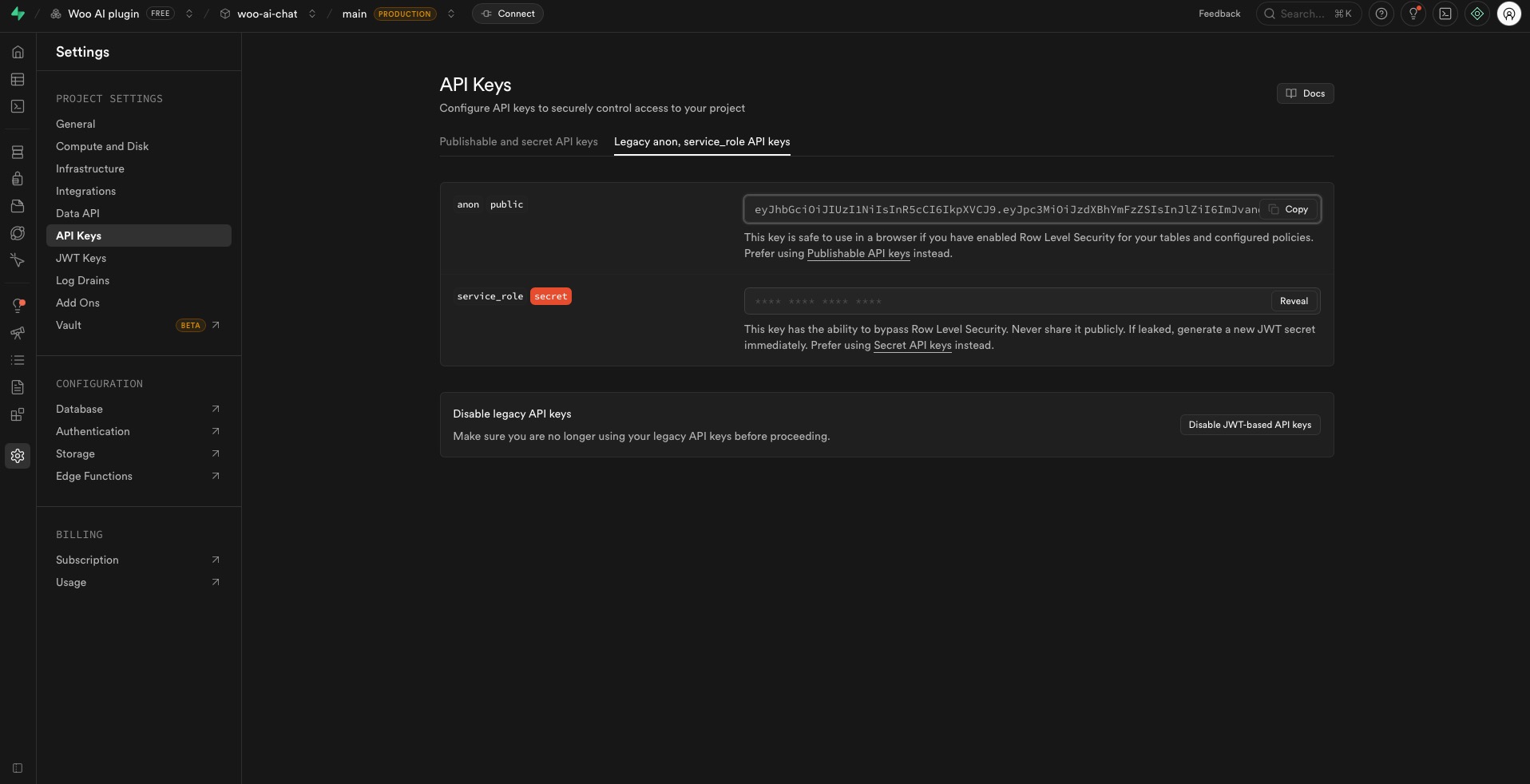 Supabase API Settings