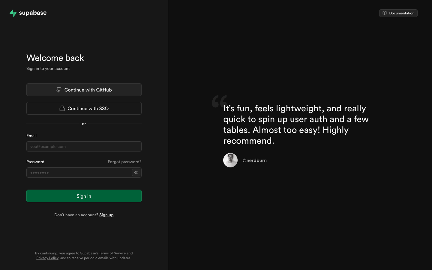Supabase Sign Up Page